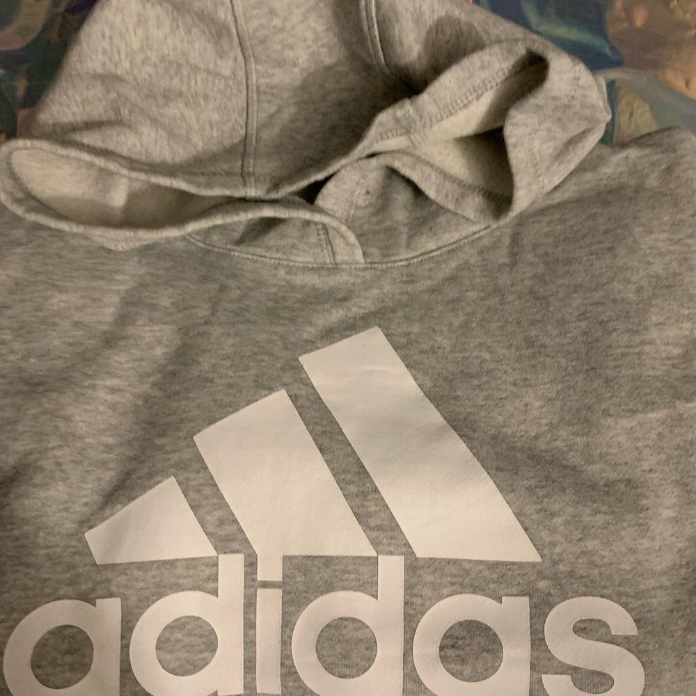 Adidas Heather Gray Hoodie with White Logo